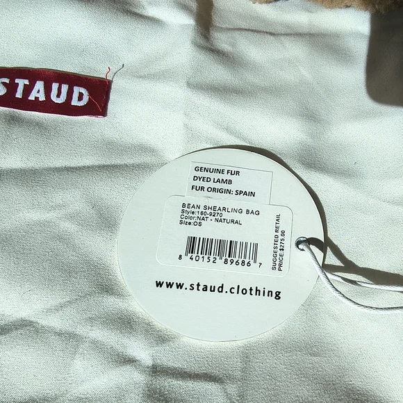 STAUD Tan Natural Bean Shearling Shoulder Bag - Picture 12 of 14